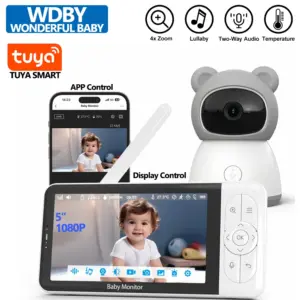 Tuya Smart Wireless Video Baby Monitors 5" 1080P Display Temperature Detection APP View Control Baby Nanny 2-Way Audio Baby Cam
