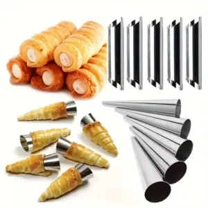 5pcs Stainless Steel Cake Tool Set Croissant Mold Pancake Tube Cone Shaped Baking Mold Kitchen Dessert Tool Cake Bread Mold