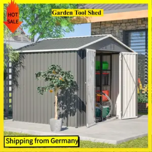 Comanlai 8x6FT Metal Garden Tool Shed with Folding Door,Outdoor Garden Tools Storage Cabinet,Garden Buildings 229.4x180x191cm