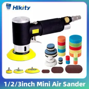 Hikity 1/2/3inch Car Polisher Pneumatic Polishing Machine Combo Kit Air Sander for Auto Sanding Tools Kits with Polishing Sponge