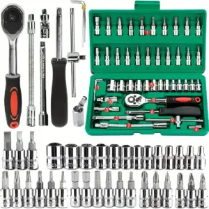 46Pcs Family Tools 1/4 Set Mechanic Tool Kits for Auto Repair Hous with Sockets Metric Hex Bit Socket Set inch Ratchet Wrench