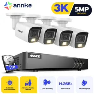 ANNKE 8CH 5MP Video Security System CCTV Kit DVR Audio Security System Outdoor Color Night Vision Dual-Light Audio Camera