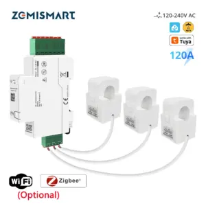 Zemismart Zigbee WiFi 120A Smart Energy Meter 3 Phase Din-rail Power Monitor with Split-core CTs Home Assistant Zigbee2mqtt