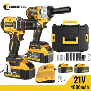 CONENTOOL 420N.m Brushless Electric Impact Wrench Screwdriver Power Tool Combination Drill Driver Set with LED Light 2pc Battery
