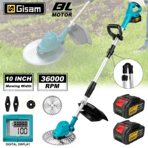 Gisam 10Inch Brushless Electric Lawn Mower Foldable Cutter Cordless Garden Grass Cutting Trimmer Tool For Makita 18V Battery Pin