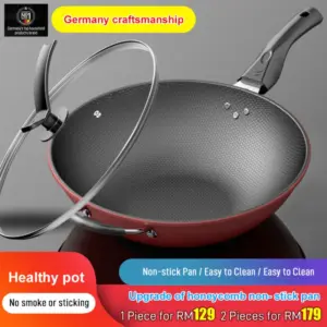 Multifunctional Household Honeycomb NonStick Wok Full Size Stir Fry Pan Frying Pan With Lid for Gas and Induction Cooktops