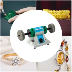 320W AC Polisher Machine Adjustable Variable Speed Multi-function Jewelry Rock Polishing Buffer Bench Lathe with 2 Cloth Wheels