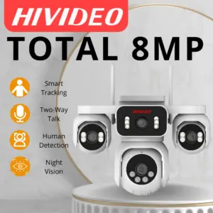HIVIDEO 8MP Quad-lens Outdoor and Indoor Wifi Camera Full Color Weatherproof Surveillance IP Camera Security Camera Cctv Camera