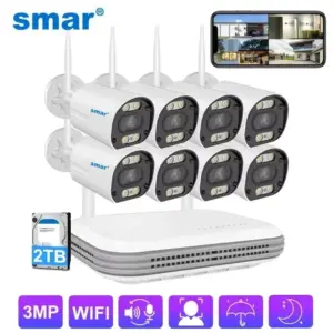 SMAR Wireless CCTV System Wifi Camera Kit H.265 3MP HD Security Audio AI Face Detect IP 8CH NVR Video Surveillance Kit ICSee
