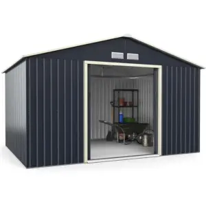 Metal Tool Shed 340 x 255 x 210 cm, Lockable Tool Shed with 4 Vents & Sliding Door, Garden Shed for Lawn Mower Bikes