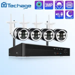 Techage 8CH 3MP WiFi IP Camera System H.265 CCTV NVR Two-way Audio Human Detected P2P Metal Video Surveillance Security Kit