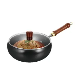 Nonstick Wok Chinese Stir Fry Pan With Lid Scratch-Resistant No Coating Flat Bottom Induction Cookware For Baking Stewing