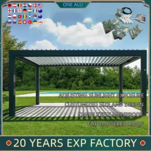 Bioclimatic Aluminum Pergola 3x3m/10x10ft Automatic flip louvered roof with LED garden gazebo canopy carport