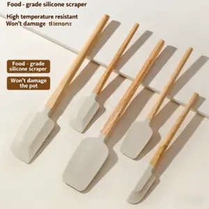 3/4Set Silicone Spatula Kitchen Silicone Tongue For Cooking Heat Resistant Wood Handle Baking Utensil Set Food Grade Mixer