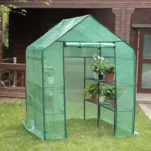 Polythene Greenhouse 143x143x195 cm PE Semi-Transparent Tomato Greenhouse Tarpaulin Weatherproof Waterproof Garden Plant House