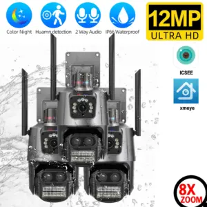 12MP 4K Wifi PTZ Security Camera System Outdoor Dual Lens 8X Zoom Icsee Auto Tracking CCTV IP video Surveillance Camera H.265