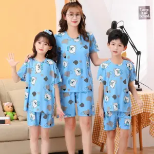 2 pieces for boys and girls pajamas Summer parent-child thin short sleeve cute neutral children's set CuHK children's homewear