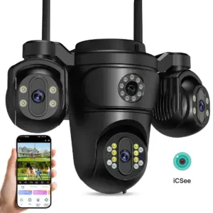 2.4GHz WiFi IP Camera 3-Lenses 3-Screens Outdoor Monitor Auto Tracking Home Security Surveillance PTZ Control Camera iCsee App