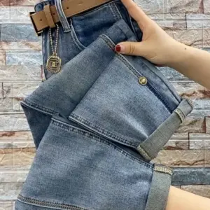 2023 NEW Spring Autumn High Waist Straight Jeans Loose Fit Stretch Haren Denim Pants Ladies Ankle-Length Jeans Pants