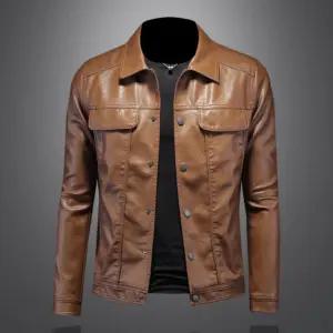 2024 Autumn and Winter New Men's Fashion Handsome with Solid Color Boutique Lapel Motorcycle Leather Coat Slim Fashion M-5XL