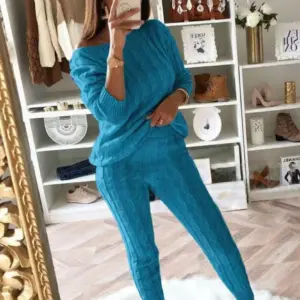 2024 New Autumn Winter Women Knitted Tracksuit Two Piece Set Female Sweater Tops + Elastic Waist Pant Knitted Suit Women Outfits