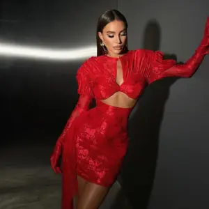 2024 New Fashion Red White Women Gloves Sexy Bodycon Mini Draped Dress Nightclub Party Bar Singer Birthday Celebrate Dress