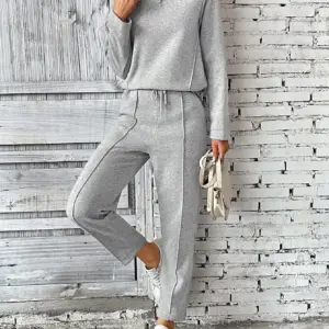 2025 Autumn Winter Fashion Sports Women's Suit Casual Solid Color Round Neck Long-sleeved Sweatshirt And Trousers Two-piece Set