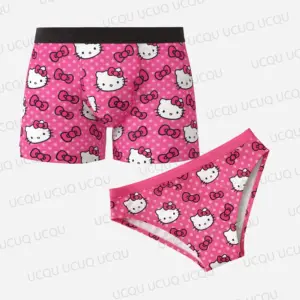 2025 Hot Sale Hello Kitty Kawaii Two Piece Set Couple Underwear Men Boxer Women Panty Oversized Suit Matching Outfits Cute