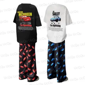 2025 McQueen & Sally Oversized Summer Pajama Set Cotton T-Shirt + Pants for Couples/Family Adults & Kids Outfit