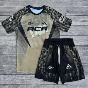 2025 New ACA IAMFIGHTER Sports Set Men's Khaki Black Camo Graphic Rash Guard Top & Shorts Quick Drying MMA Training Combat Suit