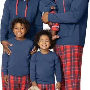 2025 New Christmas Family Pajamas Set Patchwork Adults Kids Matching Outfit Hooded Top+bottom 2 Pieces Suit Loungewear Xmas Look