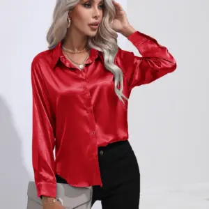 2025 Spring Summer Satin Shirt Women V Neck Long Sleeve Office Shirt Blouses Ladies Black White Silk Loose Shirts For Women