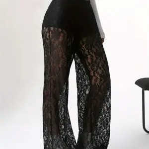 2025 Spring/Summer Fashion Personalized Waist Collection Lace Jacquard Micro Transparent Splicing Straight Leg Casual Pants