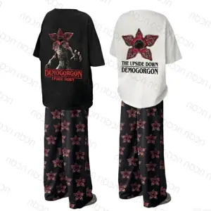 2026 Demogorgon The Upside Down Pajamas Set Couple Matching Demogorgon Short Sleeve Tee Pants Valentines Day Gift Homewear