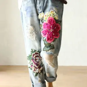 2026 Fashion Jeans For Women Summer Casual Floral Embroidery Denim Trousers Ladies Elegant New Females Loose Harem Pants