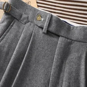 2026 Spring Light Flannel Loose Straight Casual Pants with Italian Parisian Button Adjustment - Customizable Men's Suits