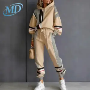 2026 Spring Plus Size Pant Sets American Stripe Round Ne Sweatirt Pants Set Women's Casual Spor Two-Piece Winter Loose Fit Faion