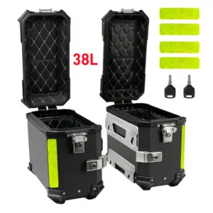 38L Motorcycle Side Box Quick-release Aluminum Motorcycle Saddlebag Black Side Suitcase Rear Luggage Case Waterproof Toolbox