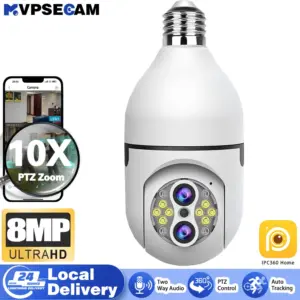 4K 8MP Dual Lens IPC360 Home Light Bulb Security Cameras Outdoor Wireless WiFi Camera 2.4GHz 360 Degree E27 Light Socket Screw