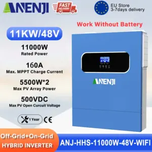ANENJI 11KW Solar Inverter 48V High Power Off/On Grid Inverter 230VAC Dual PV Input Built-in 160A MPPT Solar Charge Controller
