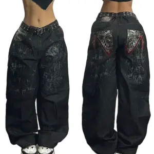 American Hip-hop Retro Loose Jeans Women's Y2K New Tide Harajuku High Waist Wide leg Pants Gothic Wide Pants Street Pants Male