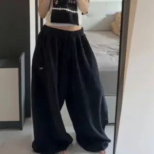American Retro Hip-Hop Oversized Woman Black Casual Sweatpants Korean Streetwear Loose Jogging Pants High Waist Wide-Leg Pants