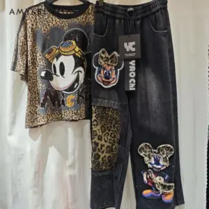 American Style Jeans 2025 Spring Autumn New Fashion Retro Leopard Print Wide-Leg Trousers Unisex Vintage Denim Pants Y2k Clothes