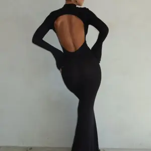 Autumn Winter Backless Sexy Party Club Black Bodycon Maxi Dresses Outfits for Women Long Sleeve Y2K Dress Vestido Streetwear New