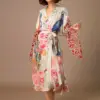Beach Kimono for Women Peocock Printed Swimsuit Cover Up Self Belted Wrap Dresses Seaside Bathing Suits Beachwear