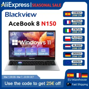 Blackview AceBook 8 Laptop 15.6" Intel Processor N150 16GB RAM 512GB SSD + expansion up to 1TB Windows 11 Home 15.6"