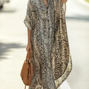 Bohemian Print Beach Cover-Up | Button-Front Shirt-Style Kaftan Robe – Perfect for Bikini Resort Vacations