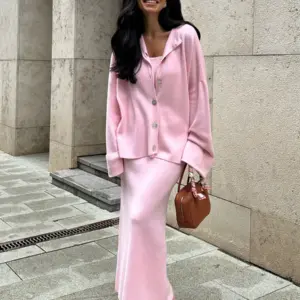Bornladies 2025 Women Knitted Set Soft Long Sleeve Cardigan Chic Camisole Skirt Autumn Winter Sweater Suit