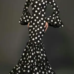 Elegant Ladies Dress Fashionable Trumpet Sleeves Polka Dot Decoration Cascading Ruffle Hem Sexy Fishtail Ladies Evening Dress
