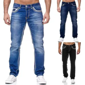 European and American High-quality Men's Slim Classic Solid Color Elastic Jeans Men's Cotton Fashionable Casual Men's Clothing